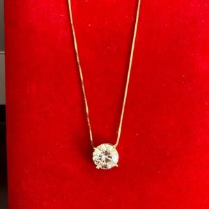 14K Yellow Gold 3.00Ctw Moissanite 9mm Pendant W/chain 18”